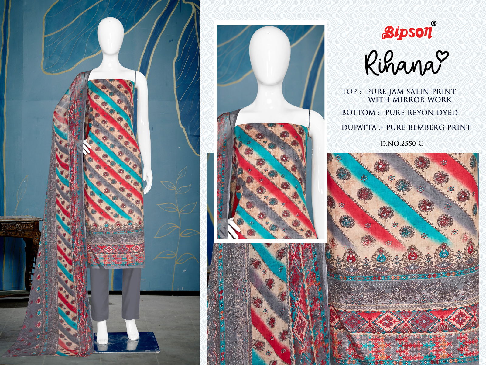 Rihana 2550 By Bipson Pure Jam Satin Printed Dress Material Wholesale Shop In Surat